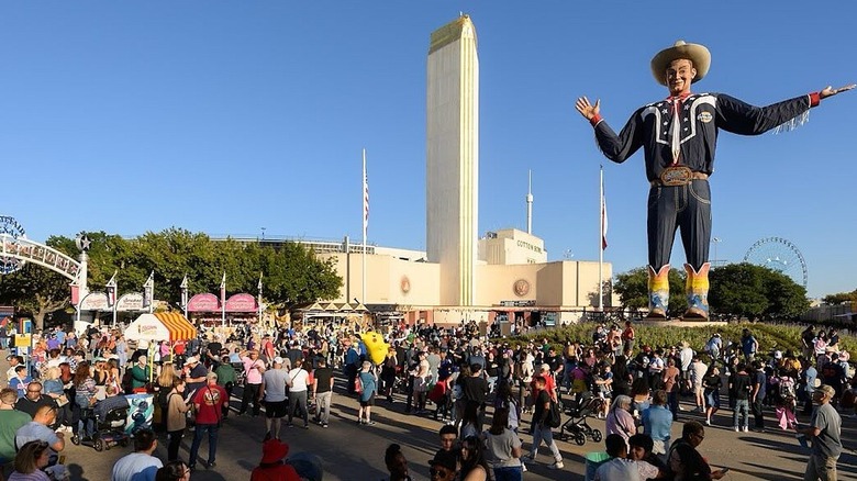 Big Tex and fair-goers at the State Fair of Texas
