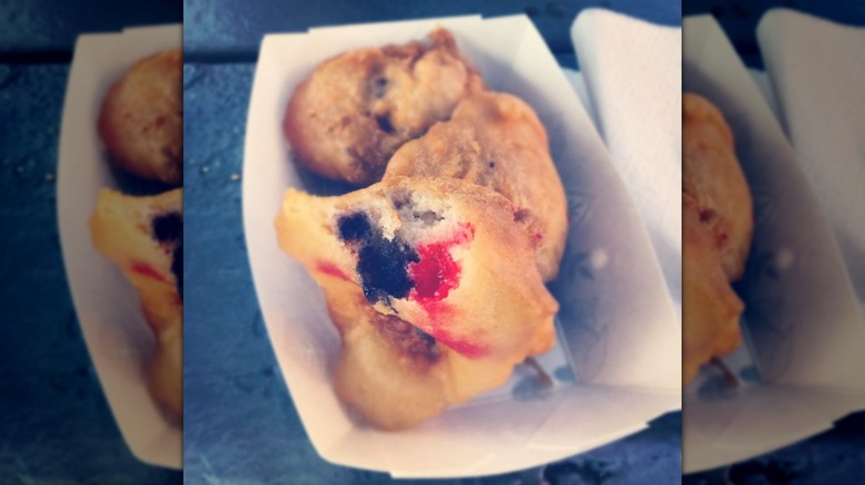 Deep-fried jelly beans in paper basket