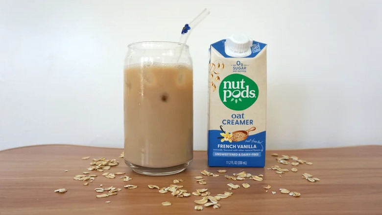 Nut Pods French Vanilla Oat Creamer on wooden table