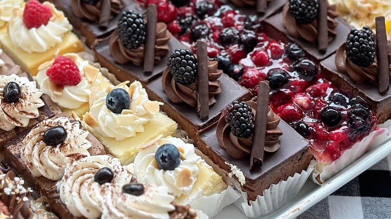 Assortment of cakes on a tray at Old Europe Pastries