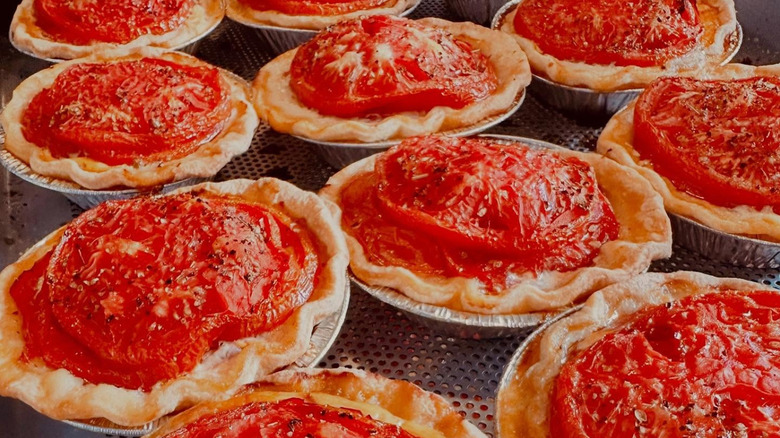 Tomato pies on baking tray at Proper Pie Co.