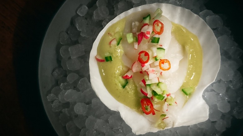 Scallop crudo on ice at Lewes Oyster House