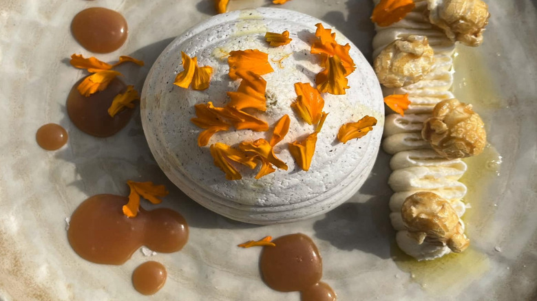 Corn pavlova on plate at One Coastal