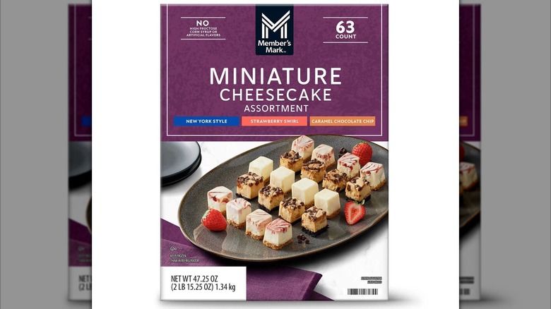 Package of miniature cheesecakes showing product on plate