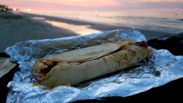 Breakfast burrito on the beach
