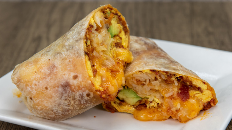 Breakfast burrito with chorizo and eggs