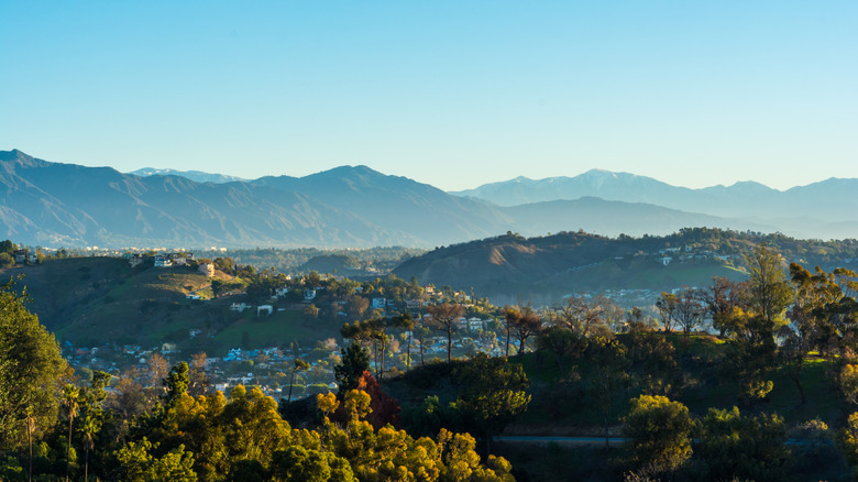 San Gabriel Valley from the mountains with sky behind