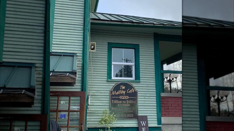 The green exterior of The Maltby Cafe, Seattle