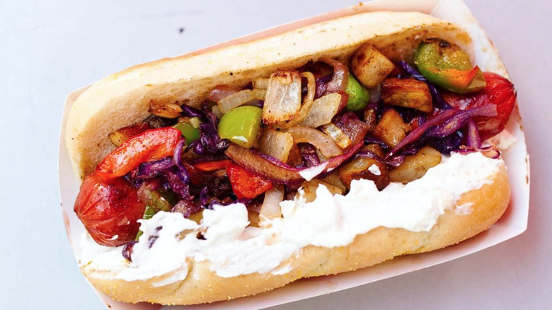 Seattle hot dog with grilled vegetables from Dog in the Park