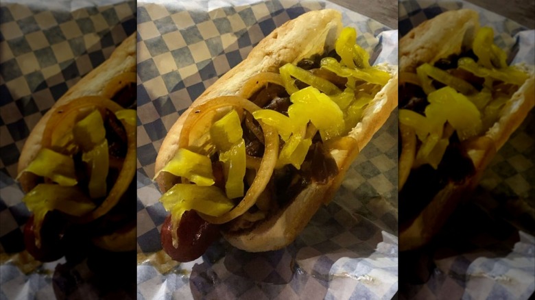 close up of a Seattle Sausage hot dog