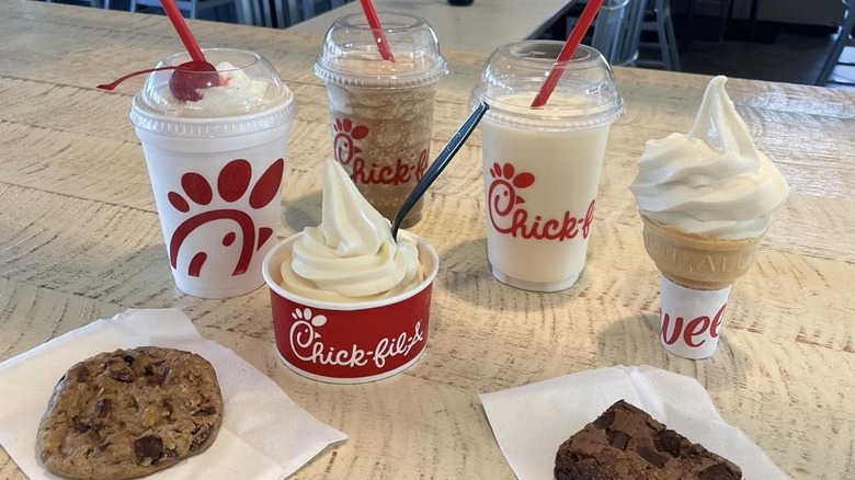 Chick-fil-A desserts displayed on a table in the fast food restaurant