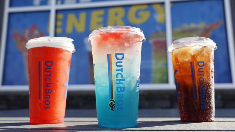 Three colorful iced beverages from Dutch Bros.