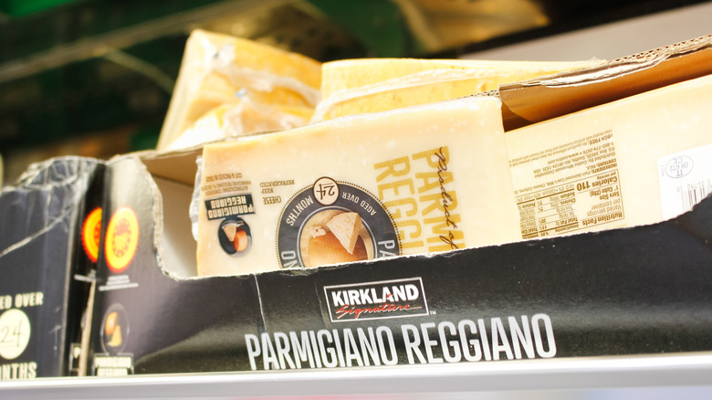 Wedges of Kirkland Signature Parmigiano Reggiano in Costco box