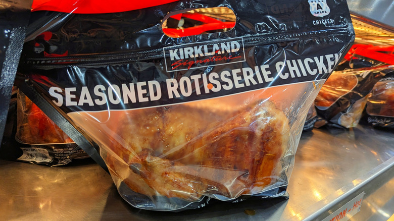 Packaged seasoned rotisserie chickens at Costco