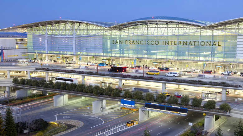 San Francisco International lit up at dusk