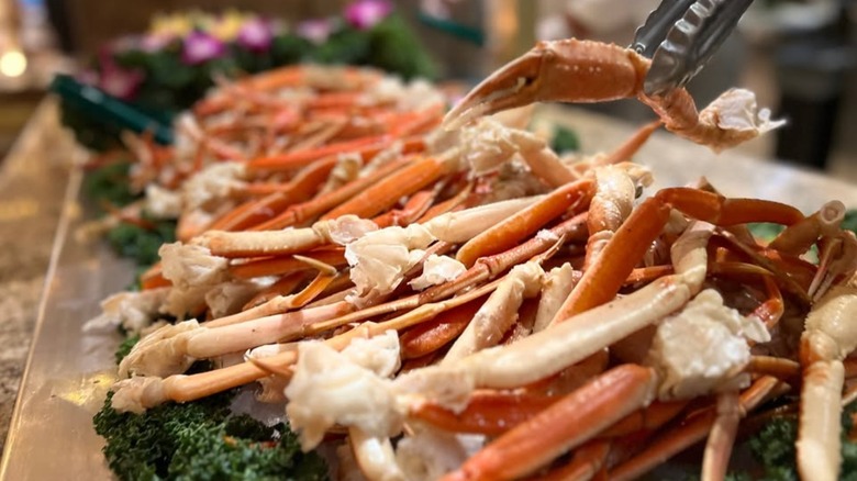 Crab legs on a buffet table