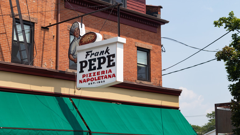 The exterior of a Frank Pepe location in New Haven