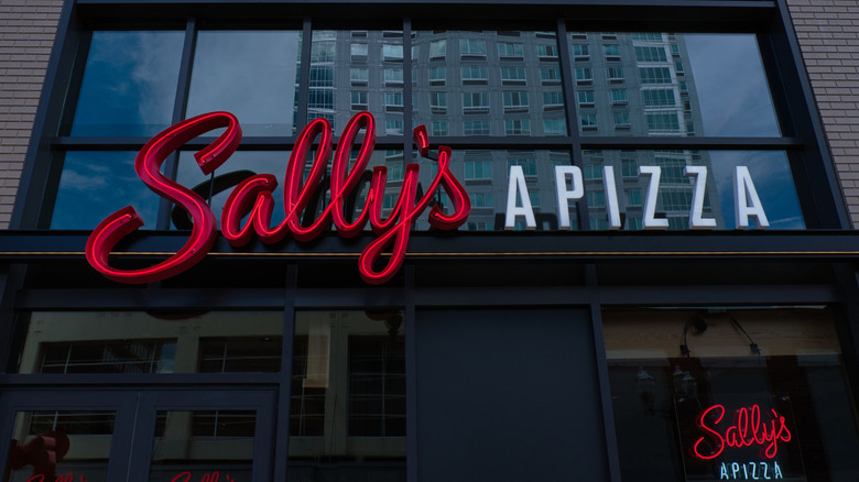 The exterior of a Sally's pizza location in Stamford