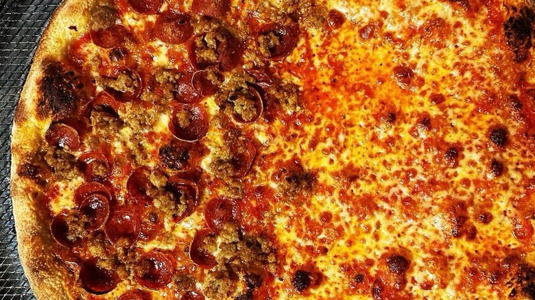 A half and half pizza from Zephyr's Street Pizza