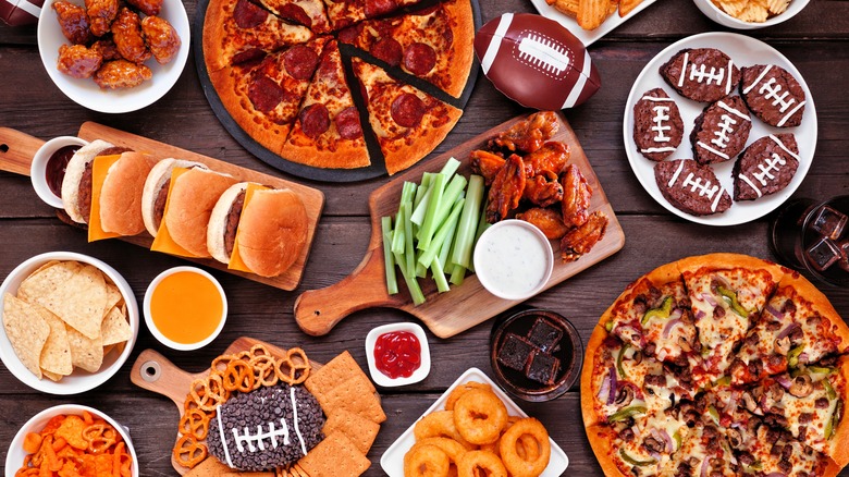 Spread of Super Bowl snacks