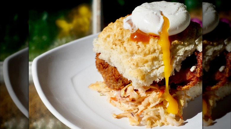 Biscuit Head's mimosa fried chicken biscuit with poached egg