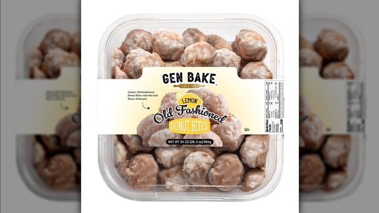 Gen Bake old fashioned lemon donut bites in a plastic container with branded wrapper.