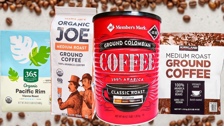 Various store-brand coffees