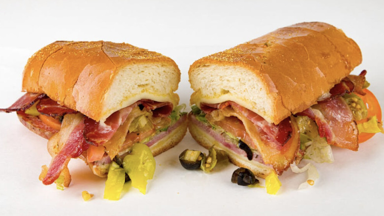 Hogfather sandwich from Gioia's Deli against a white background