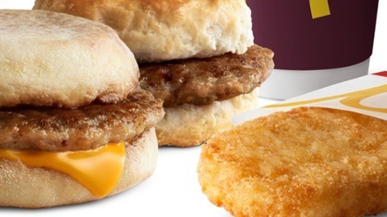 McDonald's $4 breakfast meal with sausage sandwiches and hash brown