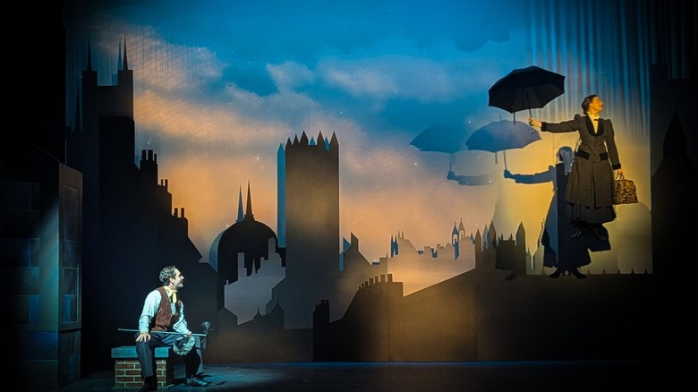 Two performers on stage for rooftop scene from Mary Poppins