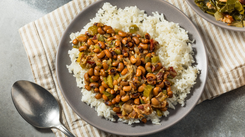 Plate of Hoppin' John with rice
