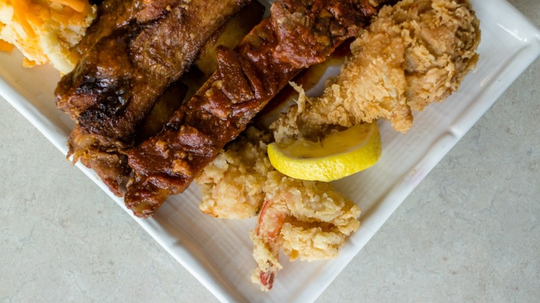 Corner of the sampler platter plate from Miss Mamie's