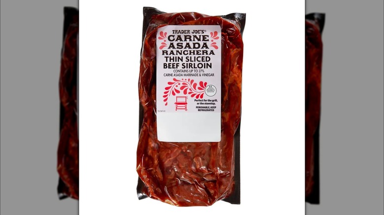 Package of Trader Joe's Carne Asada Ranchera marinated steak product
