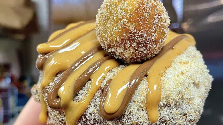 garnished donut with donut hole