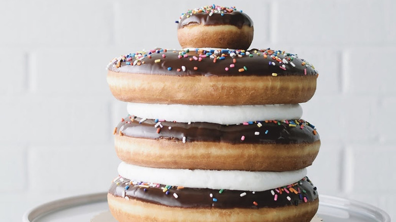 displayed donut cake on stand