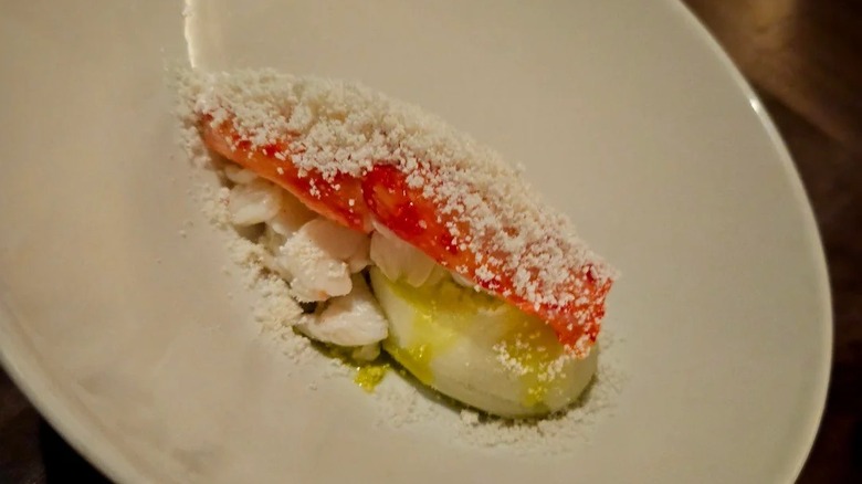 King crab over apple sorbet at Seattle seafood restaurant