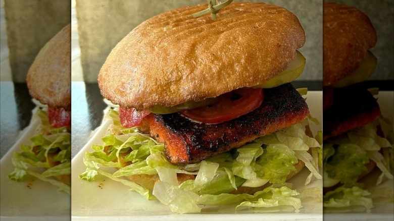 Coho salmon burger from Seattle seafood market