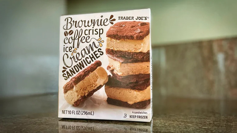 Brownie Crisp Coffee Ice Cream Sandwiches on countertop