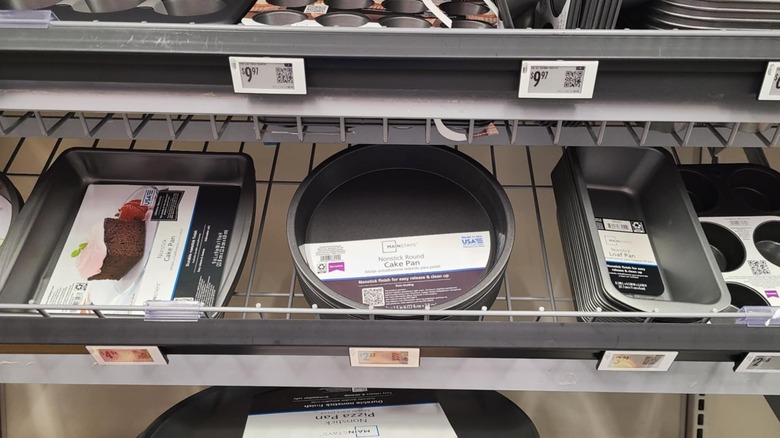 Racks of various types of baking pans.