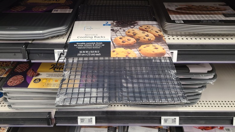 Packages of cooling racks on shelves.