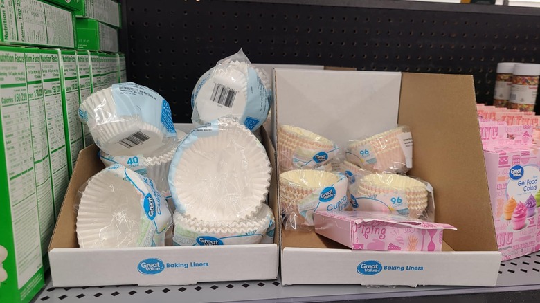 Boxes of paper cupcake liners.