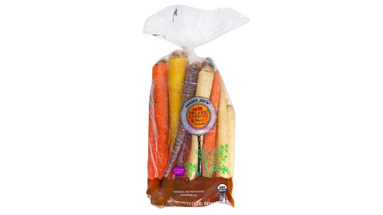 Plastic bag of at least 10 multi-colored carrots