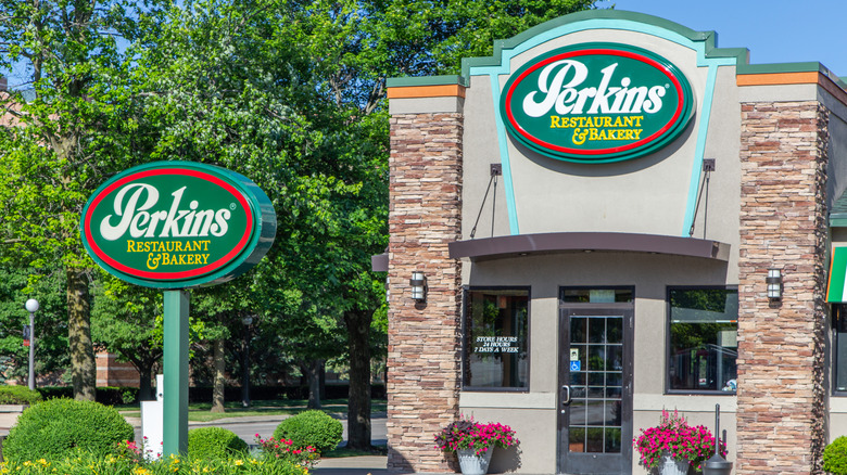 The signs outside Perkins Restaurant & Bakery
