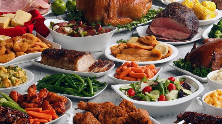 Buffet-style meal at Western Sizzlin with numerous dishes