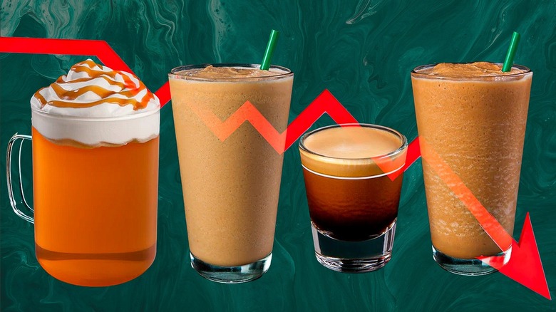 Starbucks drinks with down arrow