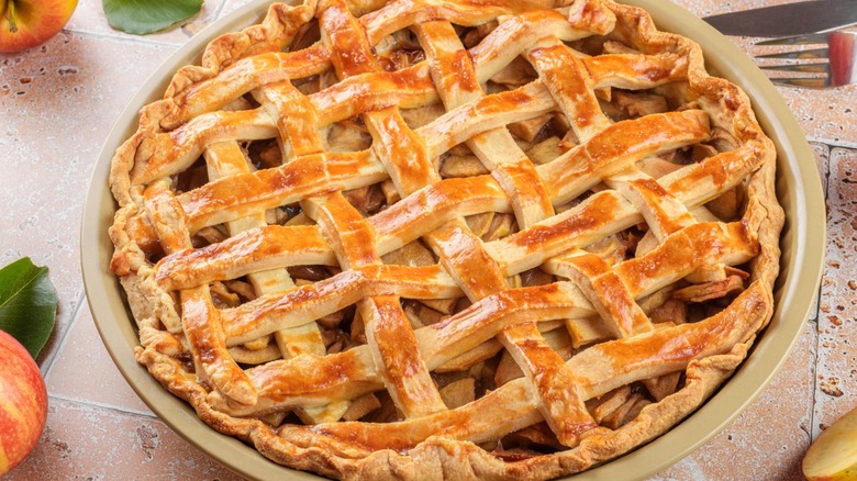 a latticed apple pie