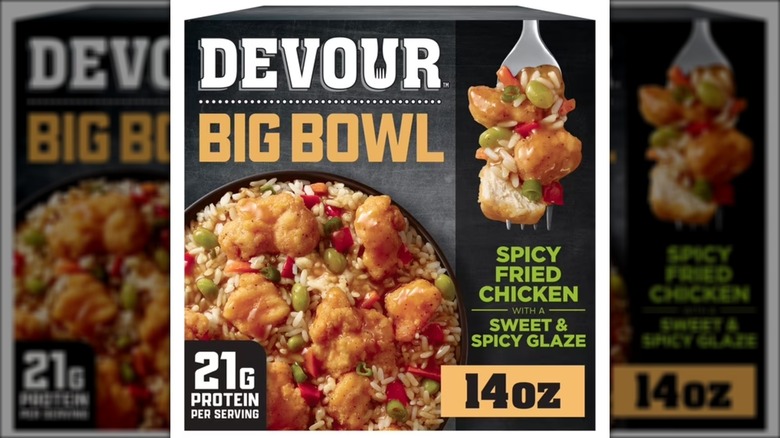 Box of Devour big bowl spicy fried chicken with sweet spicy glaze