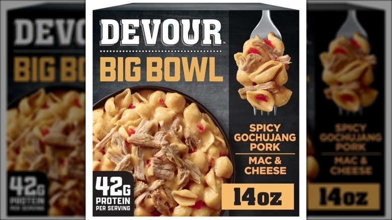 Box of Devour big bowl spicy gochujang pork mac & cheese
