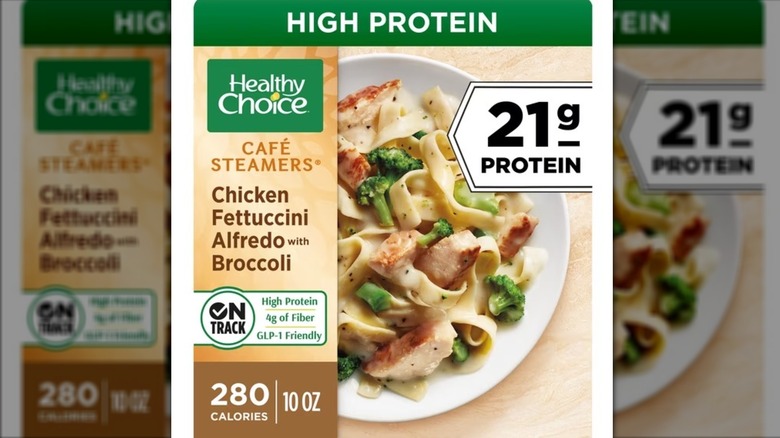 Box of Healthy Choice Café Steamers chicken fettuccine Alfredo with broccoli