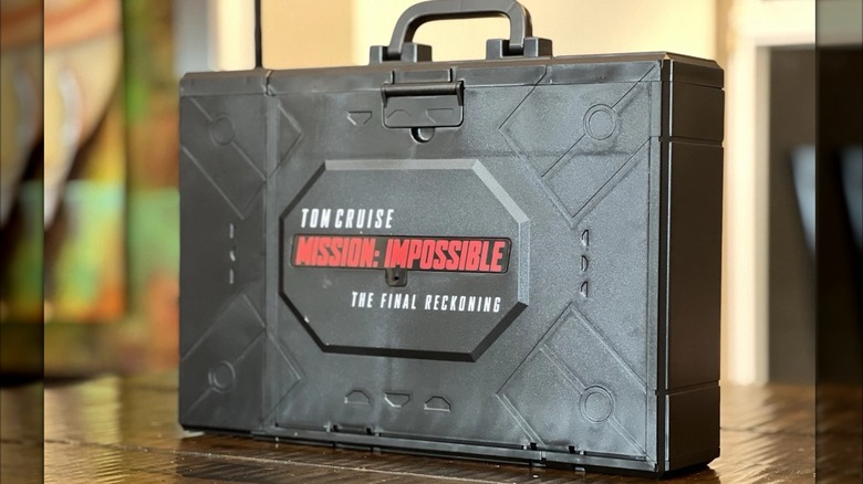 The Mission: Impossible — The Final Reckoning briefcase popcorn bucket sits up on a table